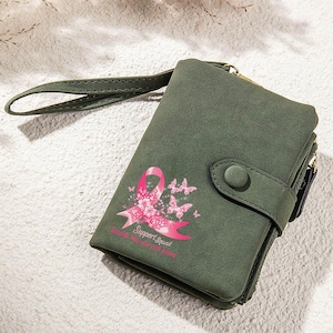 Personalized Women Wallet with Pink Ribbon, PU Leather Wallet, Wallet for Woman, Personalized Gifts, Anniversary Gifts, Gifts for Her, Gifts