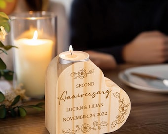Personalized Wooden Floral Candle Holders, Heart Name Candle Stand, Anniversary Gift, Personalized Gift, Wedding Gift, Gift for Couples,Gift
