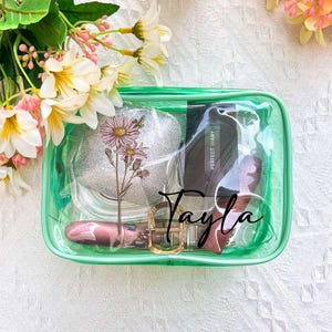 Personalized Birthflower Transparent Cosmetic Bag, Toiletry Bag, Travel Bag, Personalized Gift, Birthday Gift, Gift for Her, Gifts for Women