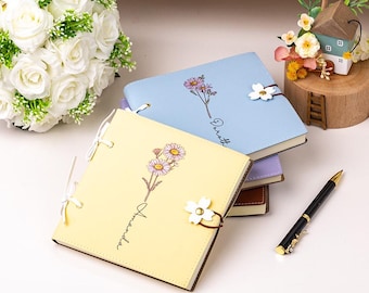 Personalized Flower Sketchbook, Floral Journal, Vintage Journal,Painting Book,Personalized Gift,Birthday Gift,Birth Flower Gift,Gift for Her