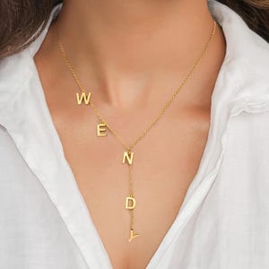 Collar con inicial de Lariat personalizado, collar con letras, collar con nombre, joyería hecha a mano, collar para mujer, regalo personalizado, regalo de aniversario