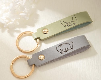 Personalized Pet Ear Keychain,Pet Portrait Keychain,PU Leather Keychain,Personalized Gift,Pet Memorial Gift,Gift for Her,Gift for Pet Lovers