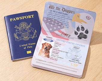Personalisiertes Pawsport Haustierfotoalbum - Benutzerdefiniertes Foto und Name für Ihren pelzigen Reisebegleiter