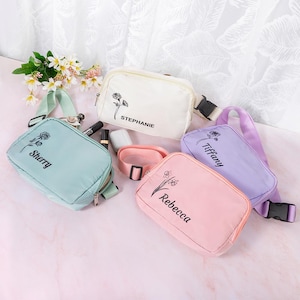 Personalisierte Birthflower Gürteltasche, Bauchtasche, Cross Body Bag, personalisierte Geschenke, Brautjungfer Geschenk, Junggesellinnenabschied Geschenk, Geschenk für Frauen