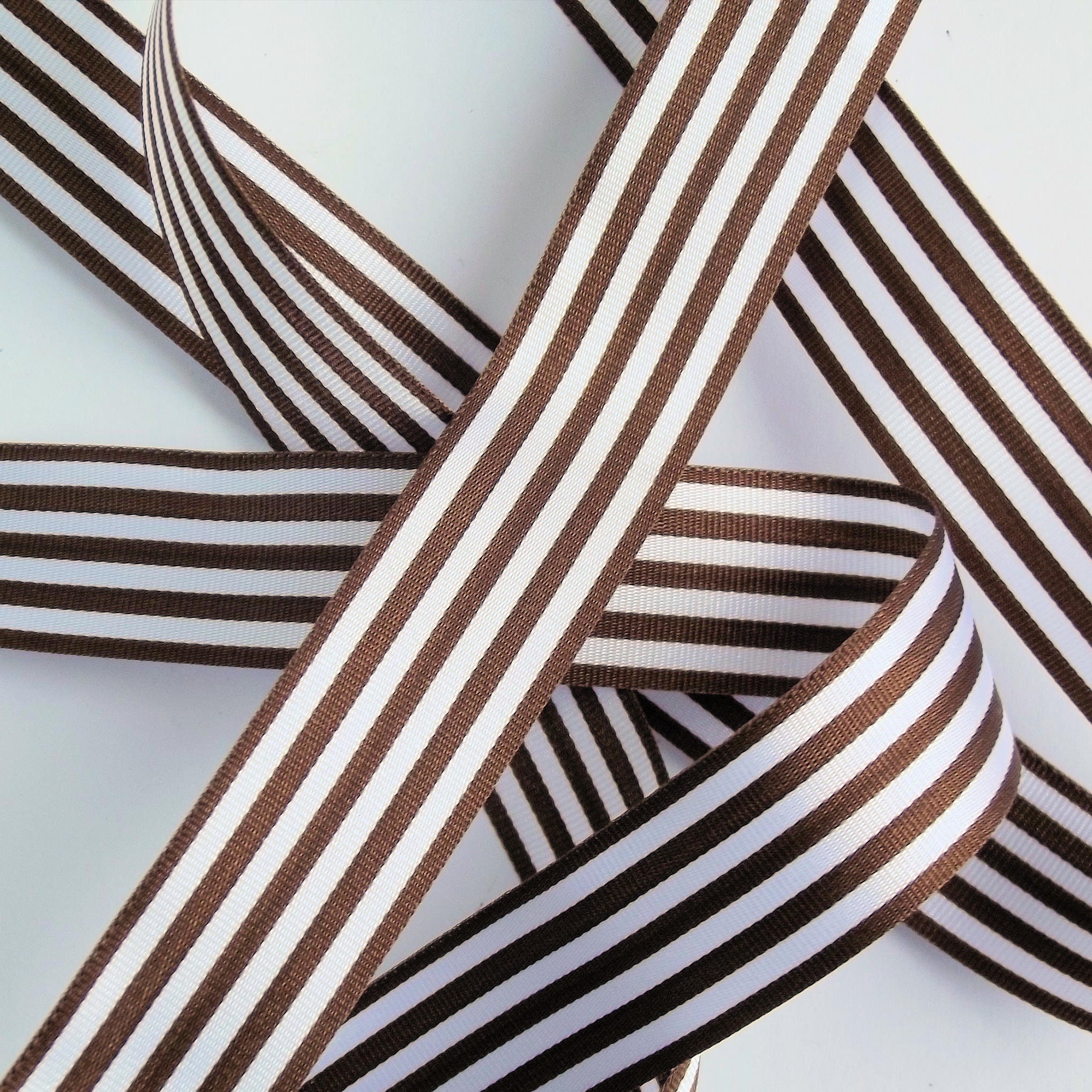 Brown and White Ribbon Stripes Ribbon Berisfords Ribbon Etsy