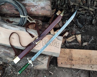 George Washington Replica Sword 36&quot; Damascus Steel Sword | America&#39;s First President Sword | Rezon Handle| Damascus Steel Oil Quenched Blade