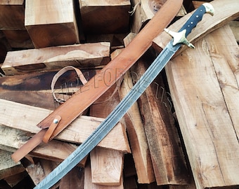 Zulfiqar Sword Damascus Curved Blade Full Tang Sword Knife 37&quot; | Wall Hangings | Historical Replica Sword | Gift For Him | Anniversary Gift