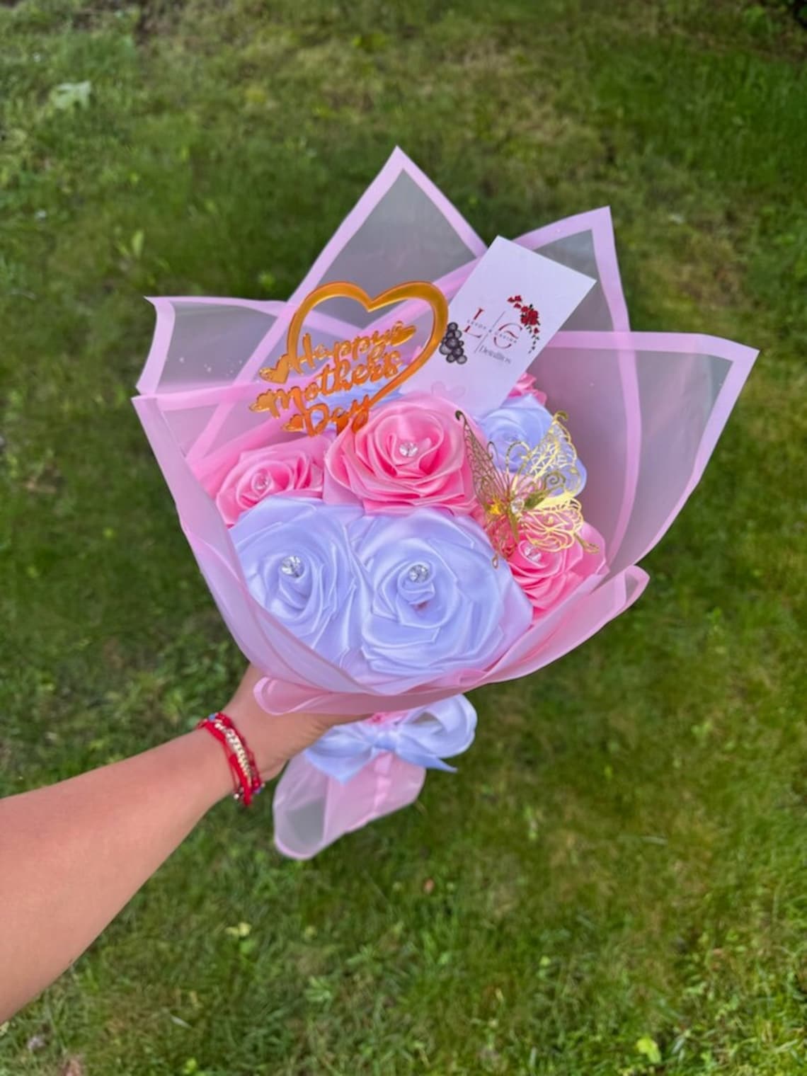 8 Eternal Rose Bouquet, Ribbon Rose Bouquet, Handmade Fake Flower ...