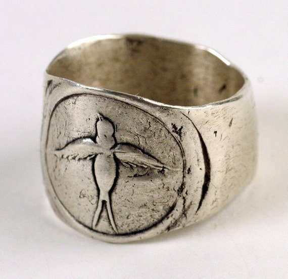 Wax Seal Ring Swallow Always wandering RS303 never unfaithful Skinny Stacking Ring