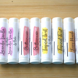 Lip Balms - Juicy Peach, Buttercream, Tropical Twist, and Lavender Vanilla