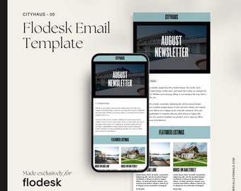 CityHaus 05 – Flodesk Real Estate Newsletter Email Template with Featured Listings | Bold Realtor Email Design | Monthly Market Update
