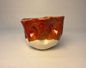 Handmade Stoneware Face Mug, Terracotta Brown & Cream Sculptural Coffee Cup, Wavy Rim Tea Mug