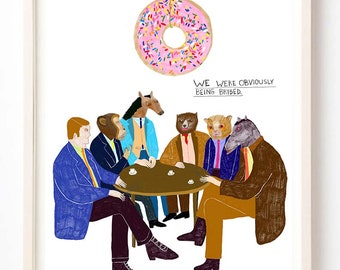 Illustration, Art Print, Animals, Donut, Sweets, Quirky, Humor, White, We Were Obviously Being Bribed - Fine Art Print