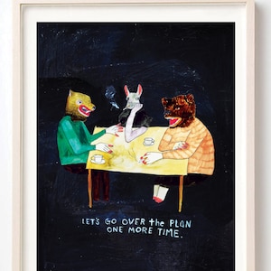 Quirky Animal Art Print: Bear, Cigarettes, The Plan