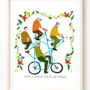 Art, Humor, Animals, Bike, Cycle, Quirky, Bicycle, Unique Wall Art, Colorful, Plants, What a Magical Way to Get Around- Fine Art Print