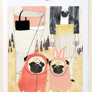 Pug Art Print, Pug Love, Art Print on Paper, Dog lover, Pug gift, Unique wall decor, Wall Art Print, Pug Love- Art Print on Paper