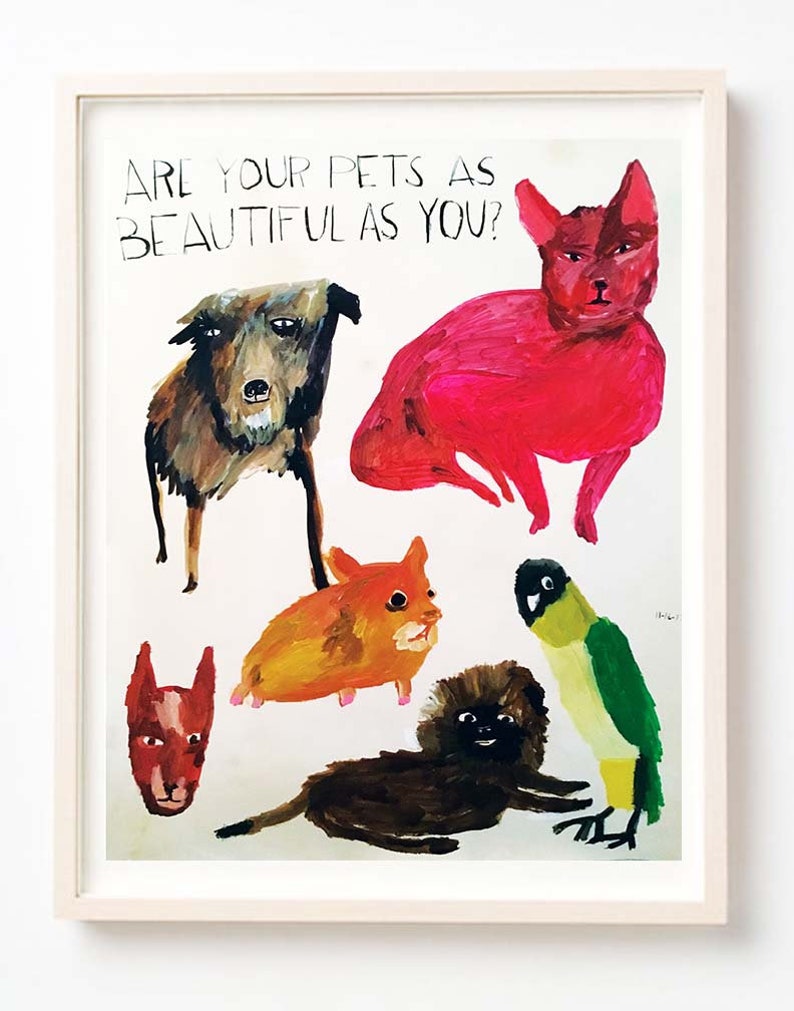 Illustration Art Print Dog Bird Cat Animals Quirky Etsy