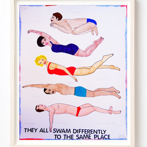 Art, Print, Swim, Humor, Gift, Quirky, They All Swam Differently to the Same Place - Fine Art Print