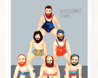 Fine Art Print on Paper, Beards, pyramid, Fun wall art, Quirky, Stripes, Unique gift, Dependable Chaps- Art Print on Paper