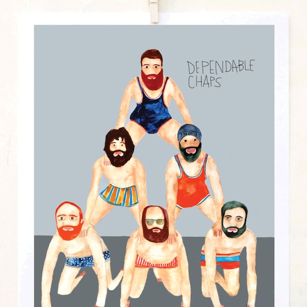 Fine Art Print on Paper, Beards, pyramid, Fun wall art, Quirky, Stripes, Unique gift, Dependable Chaps- Art Print on Paper