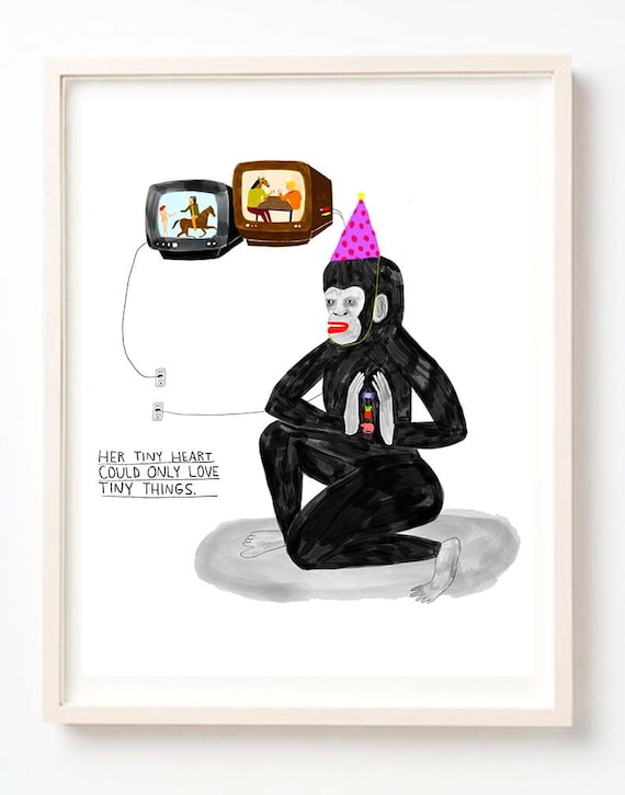 Illustration Art Print Animals Vintage Quirky Love Etsy