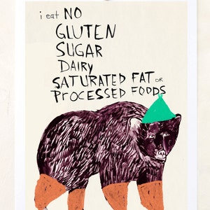 Foodie Poster, Kitchen Art, Animals, Humor, Kitchen decor, Quirky Children&#39;s Art, Gluten free, Food, Foodie Gift, Fine Art Print