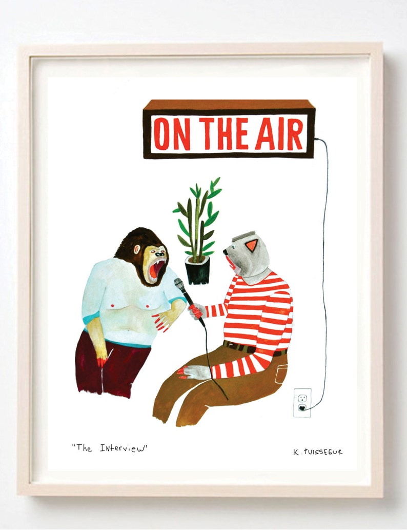 Art, Humor, Vintage, Poster, Animals, Animal mask, Interview, Radio, Quirky, The Interview Fine Art Print image 1