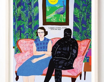 Art, Humor, Writer, Poster, Quirky, Pattern, Unique Wall Art, Colorful, Plants, Flannery O'Connor Sitting With the Void- Fine Art Print