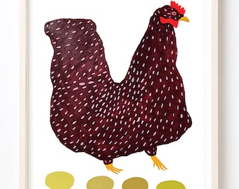 Illustration, Art Print, Animals, Food, Eggs, Silly, Quirky, Humor, I Only Lay Organic Eggs - Fine Art Print