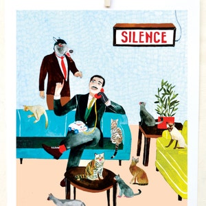 Cat Art Print: Vintage Humor, "An Important Call"
