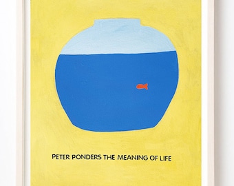 Art, Print, fish, Humor, Goldfish, Gift, Quirky, Peter Ponders the Meaning of Life- Fine Art Print