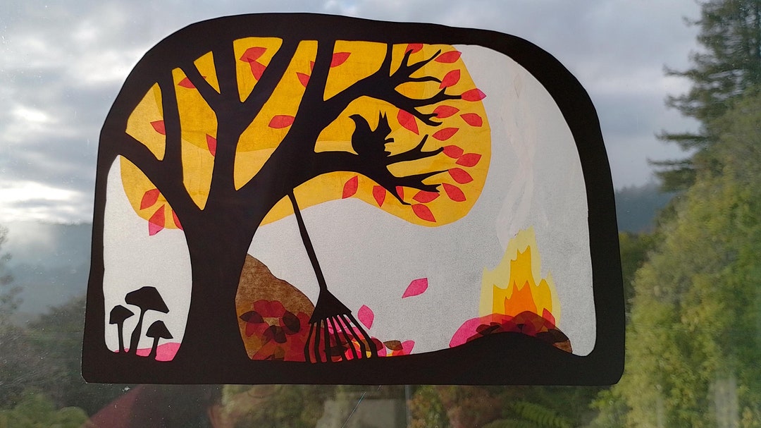 Autumn Bonfire - Printable Window Transparency Template - Etsy