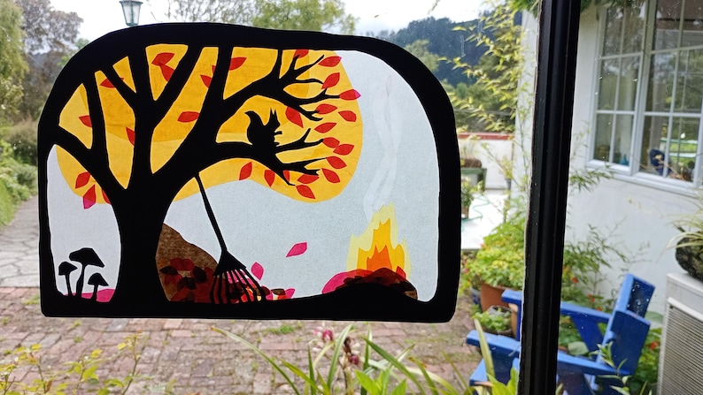Fall Bonfire Window Transparency Template: Waldorf Autumn Scene ...