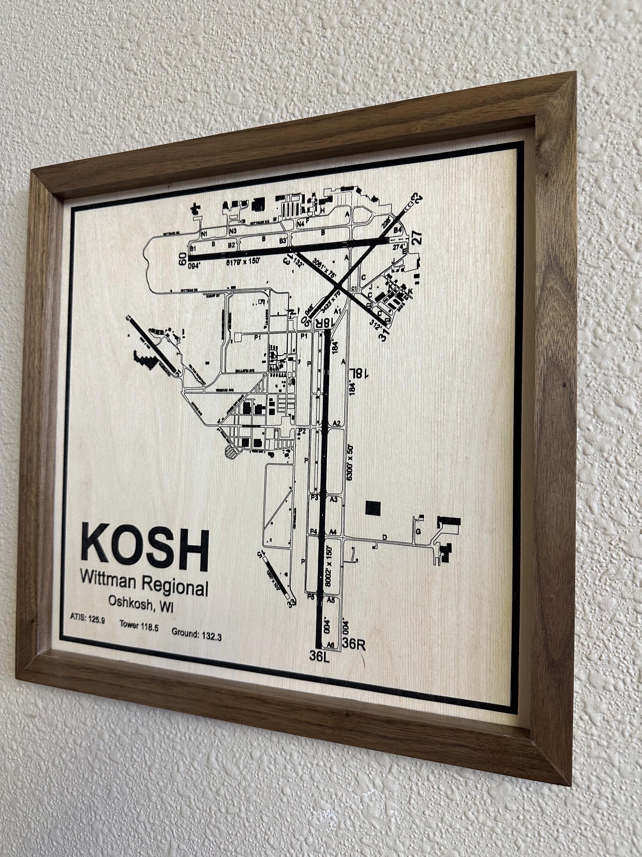 KOSH Airport Diagram - Airventure Edition - Engraved Wood - Etsy