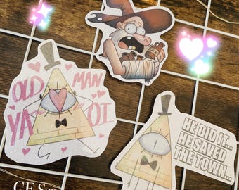 Cursed Bills || Stickers- Gravity Falls - Bill Cipher, Fiddleford McGucket
