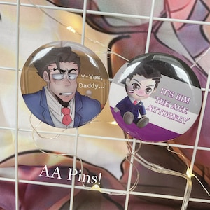 Phoenix Wright Pins || Button Pins- Ace Attorney - Phoenix Wright||