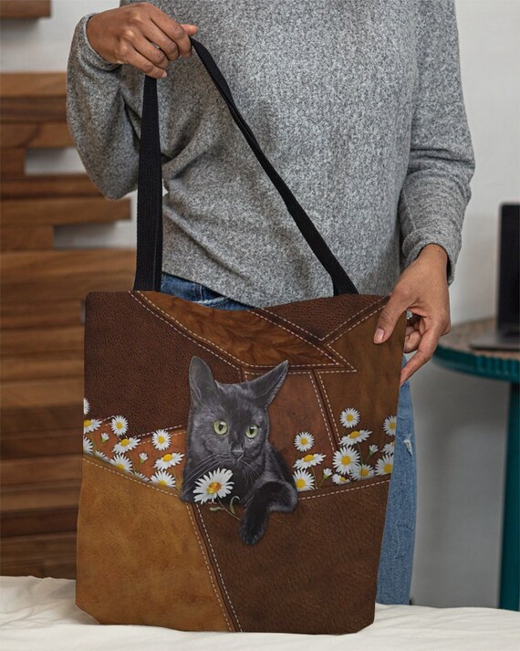Cat Daisy Tote Bag Cat Handbag Cat 
