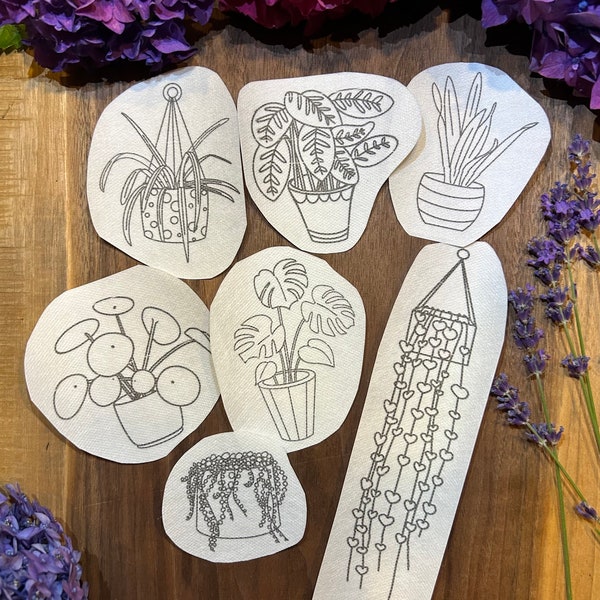 Modèles de broderie à la main et à broder pour plantes d'intérieur : 7 motifs dessinés à la main