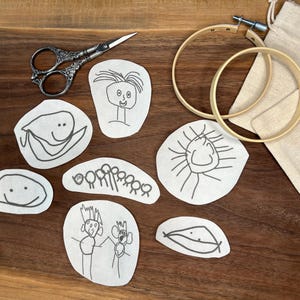 CUSTOM keepsake drawing Stick and Stitch template / pattern transfer patch / peel and stick embroidery pattern / DIY / personalized gift