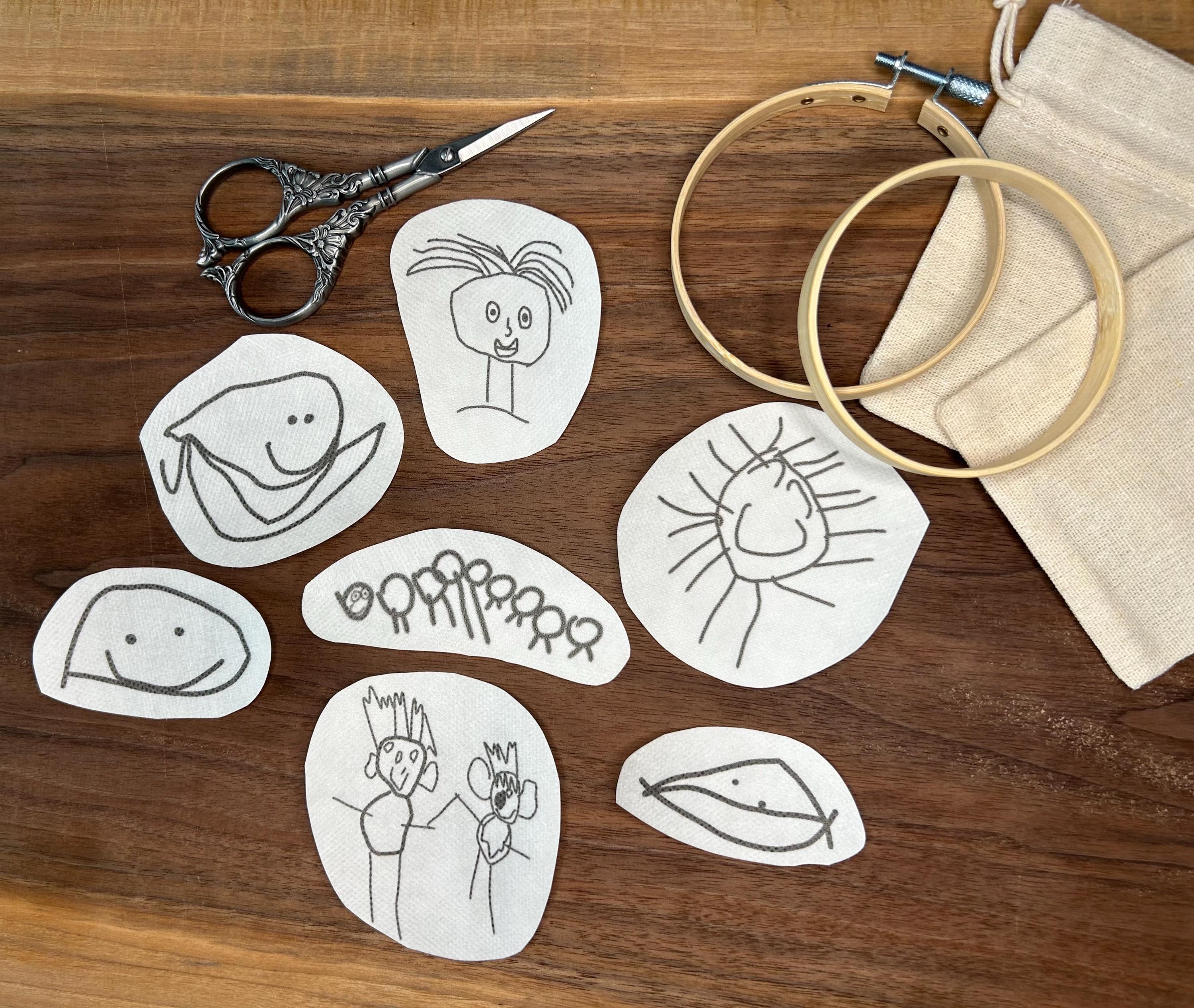 Custom Kids Art Hand Embroidery Pattern: Stick and Stitch Template