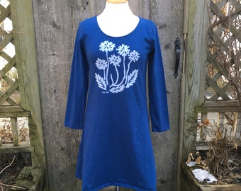 Women's Long Sleeve Scoop Neck Dark Blue Dandelion Dress