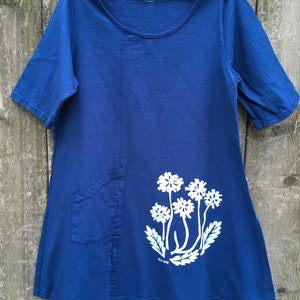 Women's Slant Pocket Tunic Dark Blue Dandelions image 3