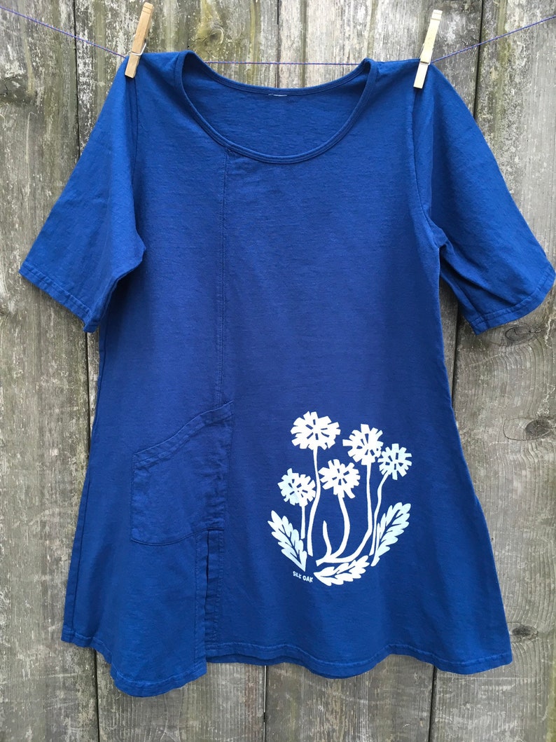 Women's Slant Pocket Tunic Dark Blue Dandelions image 3