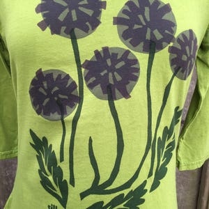 Women's 3/4 Sleeve Scoop Neck Purple Flowers on a Lime Green Tunic Tee image 7