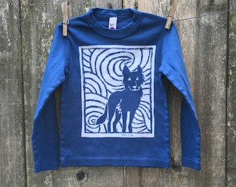 Midnight Wolf Long Sleeve Dark Blue Child Tee sizes 4, 6, 8, 10 & 12