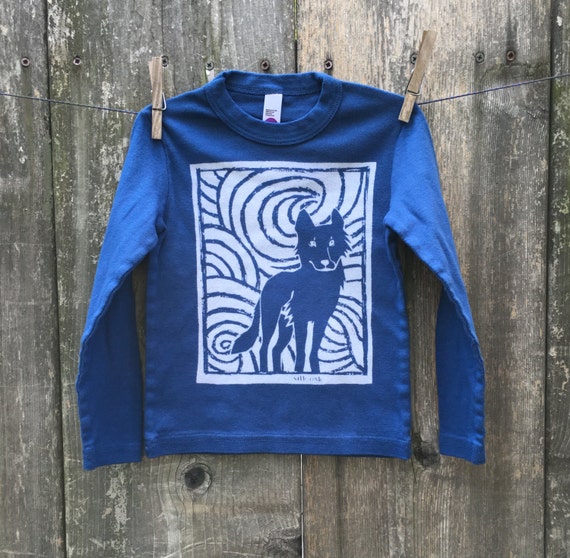 Midnight Wolf Long Sleeve Dark Blue Child Tee Sizes 4 6 8 | Etsy