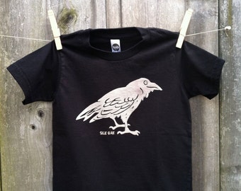 Black Raven Child's Tee Hand Silkscreened Sizes 2, 4, 6, 8, 10, 12