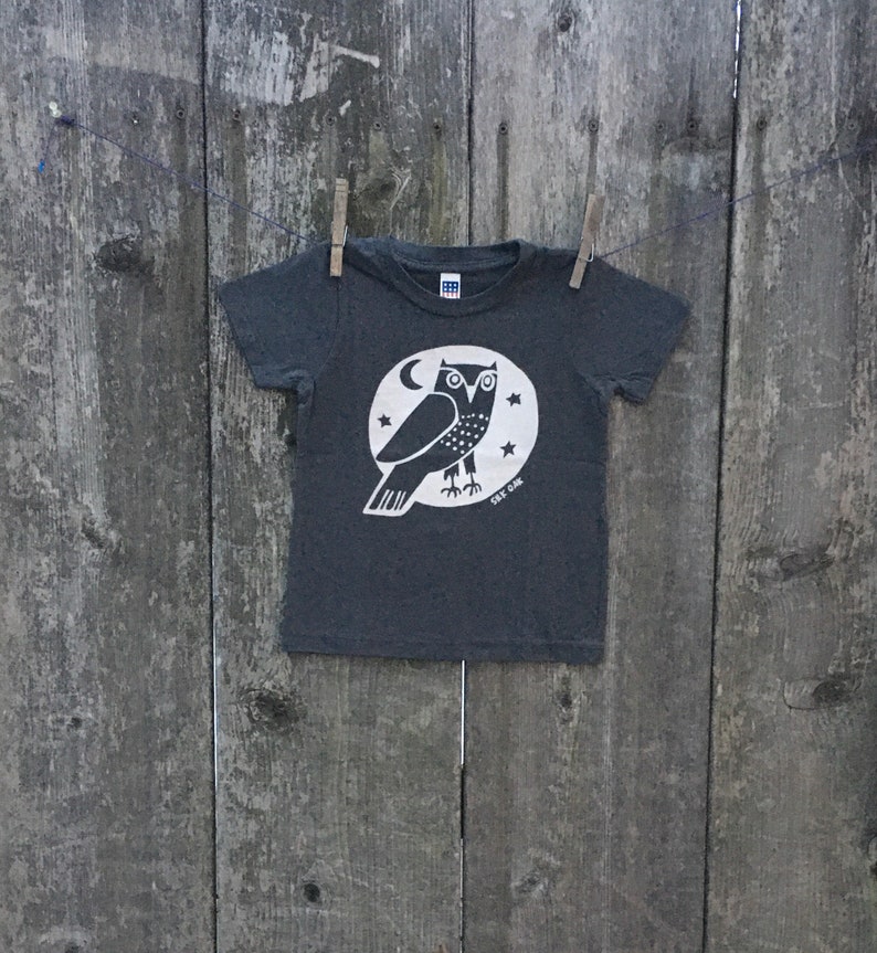 Grey Owl Child's Tee Hand Silkscreened Sizes 2, 4, 6, 8, 10, 12 image 1