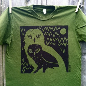 Olive Owl Twins Unisex Adult Tee image 3