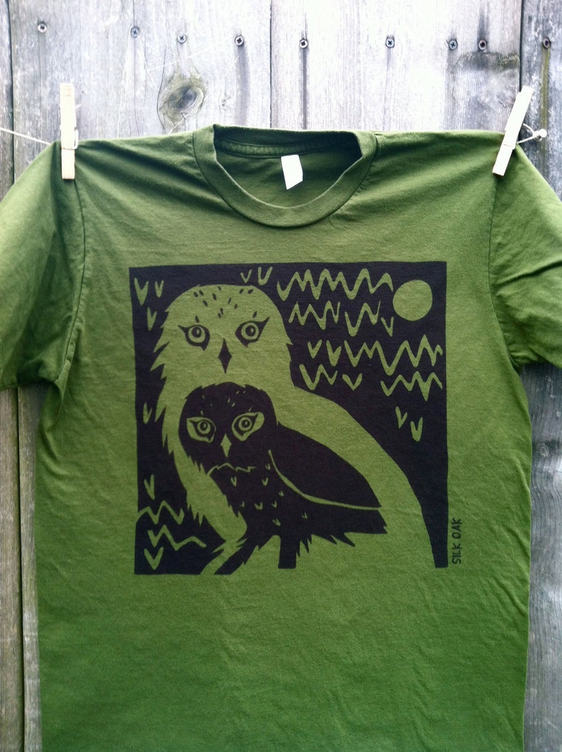 Olive Owl Twins Unisex Adult Tee image 3